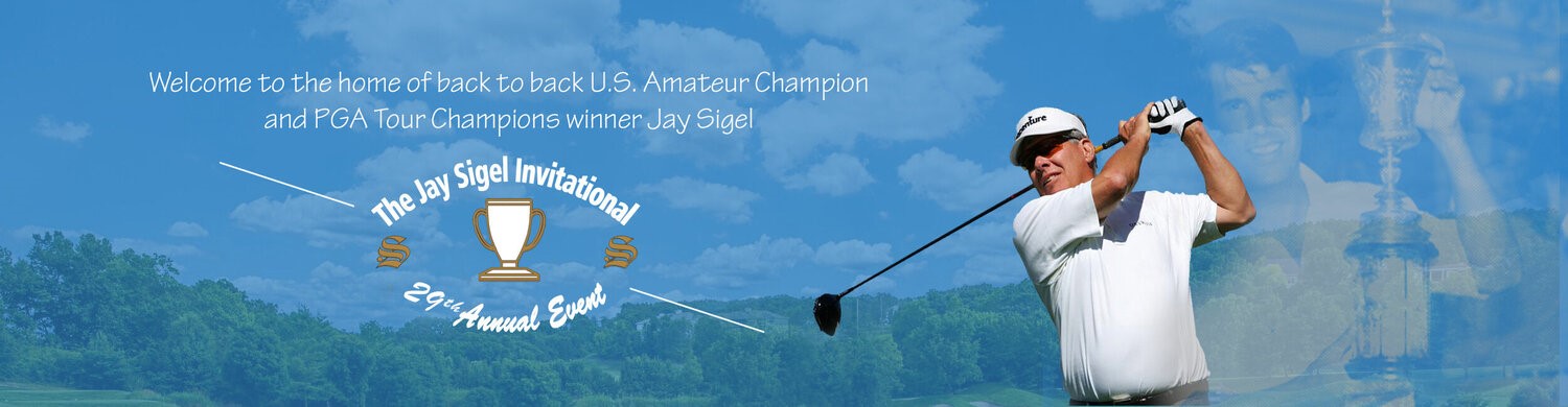man golfing with blue background